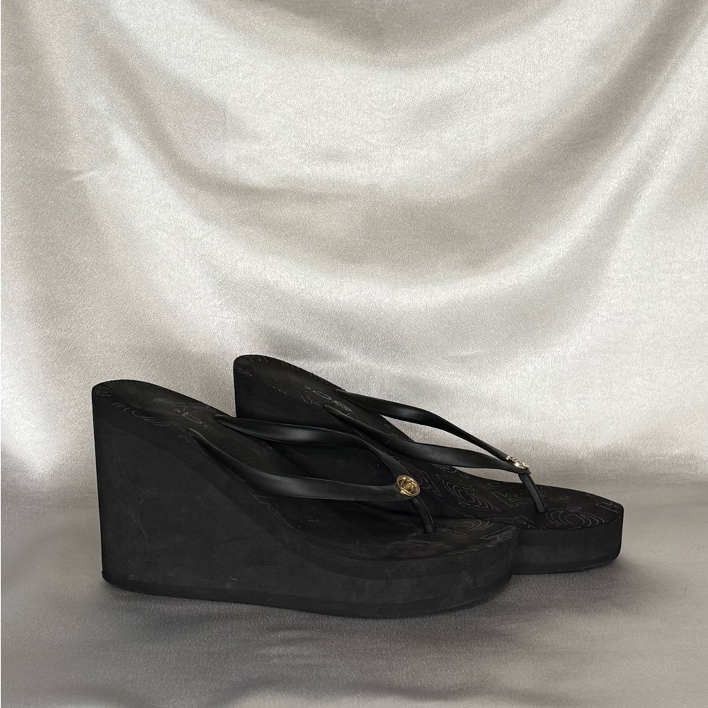 bebe Black Wedge Sandals - Picture 2 of 6